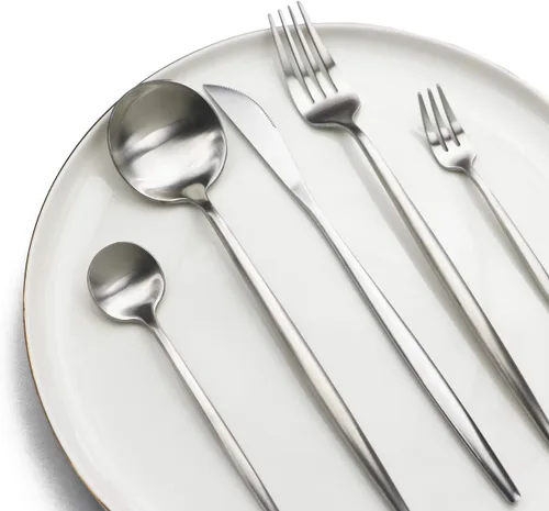 Miniatura 4 de JASHII Nice Kitchen - Juego de cubiertos de acero inoxidable para 4 personas con tenedor de cuchara grande (negro)