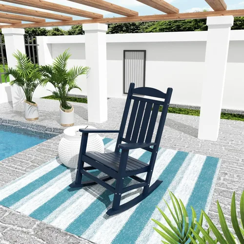 Miniatura 49 de WO Home Furniture Silla Mecedora de Patio al Aire Libre Tradicional HDPE Resistente a los Rayos UV (Negro)