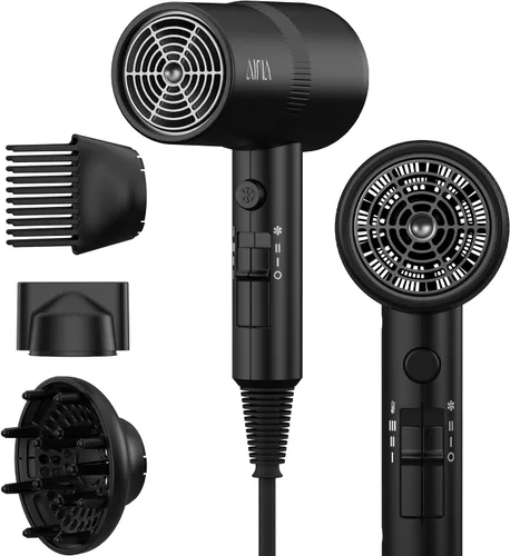 Miniatura 13 de AINA Secador de pelo con difusor, peine Secador de pelo para mujer, compacto, profesional, secado iónico Botón de disparo frío 110V/ALCI