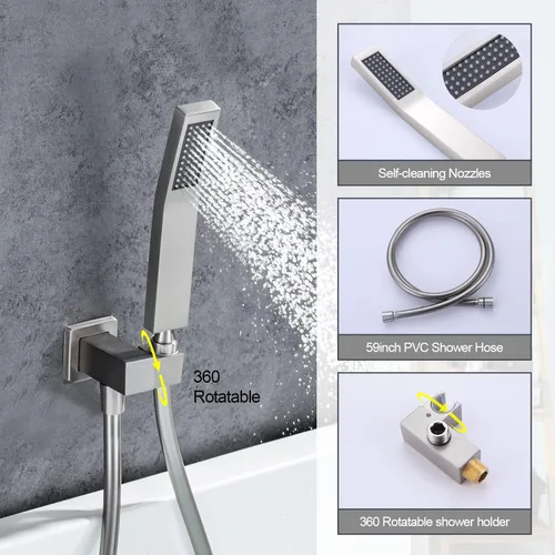 Miniatura 6 de Grifo de llenado de bañera de montaje en pared con boquilla de cascada, grifo de bañera de cascada con ducha de mano, grifo moderno de llenado