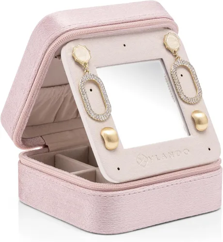 Miniatura 6 de Vlando - Joyero pequeño para viajes, estuche organizador de exhibición para guardar anillos, aretes y collares, terciopelo suave seleccionado, letra