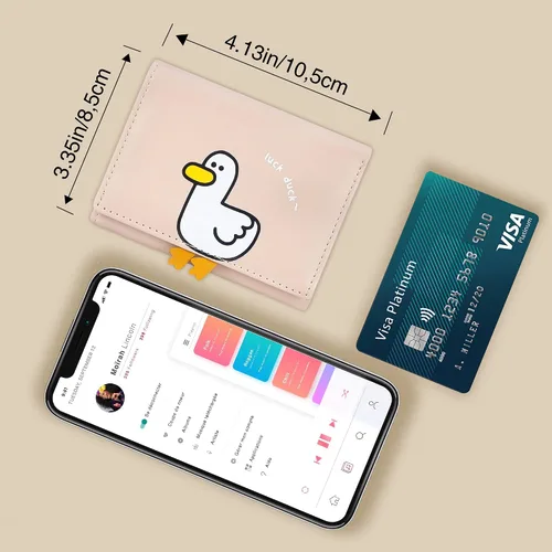 Miniatura 11 de CONISY Lindas carteras para mujer, de cuero con bloqueo RFID, pequeña cartera triple con ventana de identificación para niñas y mujeres