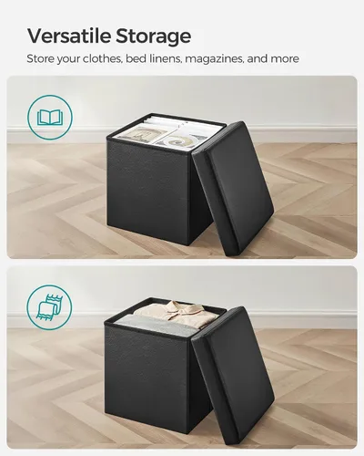 Miniatura 4 de SONGMICS cubo de almacenamiento de piel sintética, asiento, 15 pulgadas, Madera, Negro