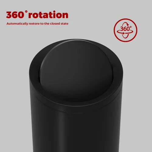 Miniatura 3 de Cubo de basura negro de 10L/2.6 galones con tapa oscilante, cubo de basura para dormitorio con tapa, pequeño cubo de basura para baño, dormitorio