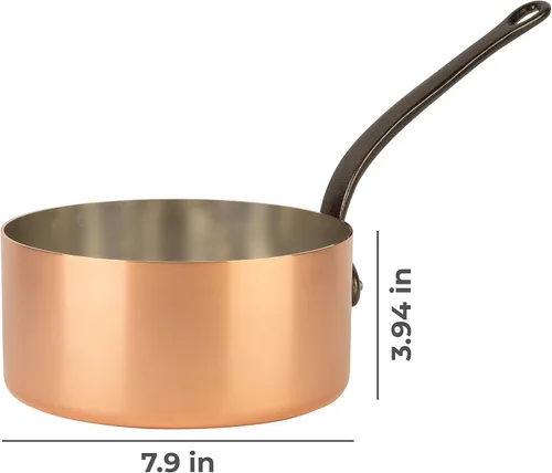 Miniatura 4 de cacerola de cobre estañado y mango de hierro fundido cazuela tradicional de cobre macizo de Francia 0.6 cuartos de galón