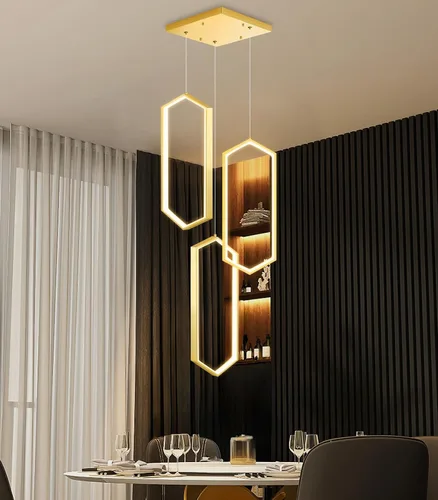 Miniatura 6 de Lámpara colgante regulable de 3 anillos para ajustar mini lámpara LED de techo para cocina, isla, comedor, sala de estar, dormitorio, dorado