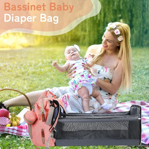 Miniatura 5 de GurZinn Mochila para pañales con cambiador portátil, mochila multifunción 3 en 1, mochila de viaje para mamá, cochecito rosa