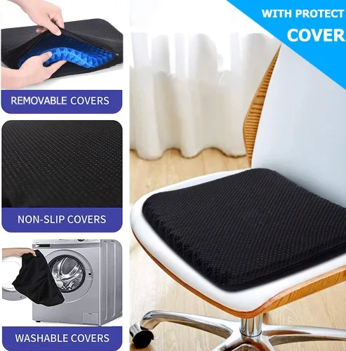 Miniatura 5 de Cojín de asiento de gel, cojín de gel de huevo doble grueso para aliviar el dolor de presión, cojín transpirable para silla de ruedas para asiento