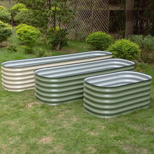 Miniatura 9 de MFSTUDIO Kit de cama de jardín elevada galvanizada para exteriores, macetas elevadas ovaladas de 17 pulgadas de alto, maceta de metal para verduras