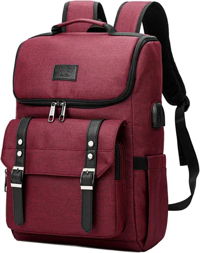 Miniatura 9 de Mochila vintage para laptop con puerto de carga USB para mujeres y hombres, Púrpura, 15,6 pulg.