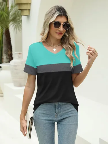 Miniatura 5 de Minetom Camisetas de manga corta con cuello en V para mujer, camisetas casuales de verano