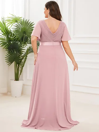 Miniatura 148 de Ever-Pretty Vestido formal para mujer, Navidad, Año Nuevo, cuello en V, gasa, talla grande, largo hasta el suelo, vestido de dama de honor