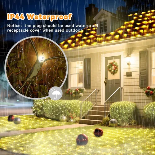 Miniatura 5 de LitHome Luces de red de Navidad de 14.8 x 5 pies, 300 luces LED de red blanca cálida, 8 modos de conexión, malla gigante impermeable de Navidad