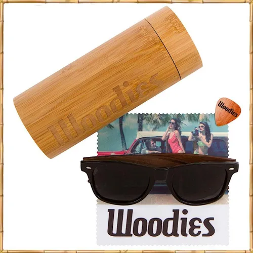 Miniatura 3 de Woodies Gafas de sol de madera polarizadas con funda de sol de bambú para hombres y mujeres, protección 100% UVAUVB