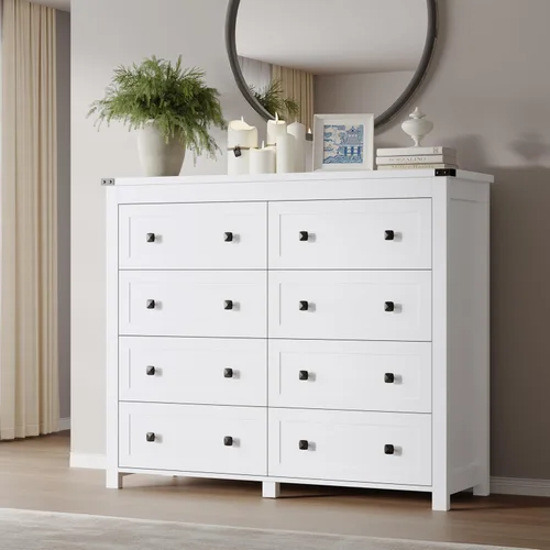 Miniatura 21 de BORNOON Cómoda de 9 cajones, moderna cómoda de almacenamiento de madera, soporte de TV, organizador de cajones de madera con asas de metal
