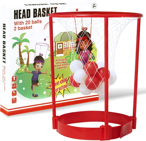 Miniatura 6 de Novelty Place Head Basketball Hoop Juego de fiesta para niños y adultos, diadema de baloncesto ajustable con 20 bolas, rojo y blanco
