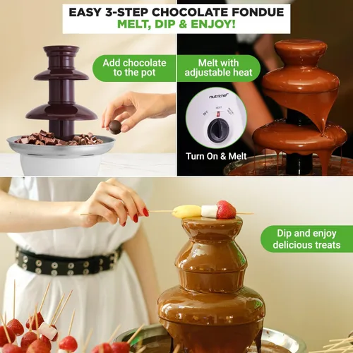 Miniatura 3 de Nutrichef Fuente de fondue de chocolate de 3 niveles, máquina calentadora eléctrica de chocolate inoxidable, chocolate caliente y derretido