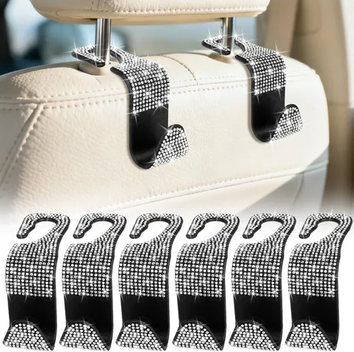 Miniatura 8 de BFXM Paquete de 6 ganchos para reposacabezas de asiento de automóvil, accesorios de automóvil para mujeres y hombres, gancho de soporte para colgar