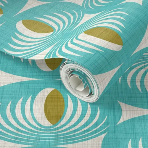 Miniatura 2 de Spoonflower Papel tapiz autoadhesivo para despegar y pegar, diseño geométrico moderno de mediados de siglo, color verde aguamarina, papel tapiz