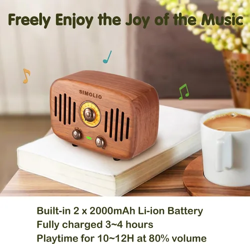 Miniatura 5 de SIMOLIO Altavoces Bluetooth retro de radio vintage, fuerte y potente sonido estéreo de 2 x 8 W, altavoz de madera de nogal negro natural con radio