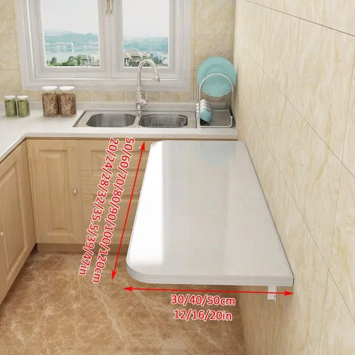 Miniatura 2 de Mesa plegable invisible para pared, mesa de comedor de madera de cocina, escritorio de ordenador de superficie de mármol, banco de trabajo