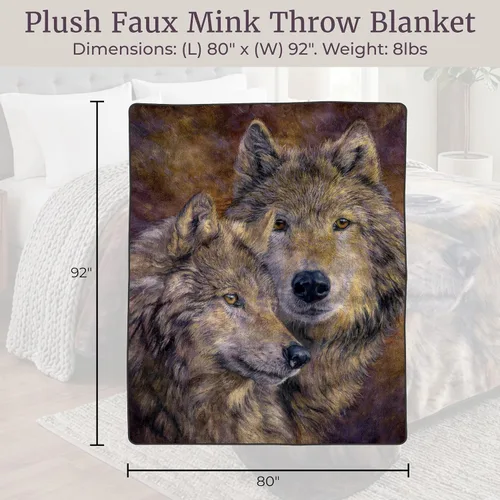 Miniatura 3 de Bedford Home Manta de lobo – Par de lobos estampada de 80 x 92 pulgadas – Manta gruesa de felpa gruesa de 8 libras de imitación de visón Queen