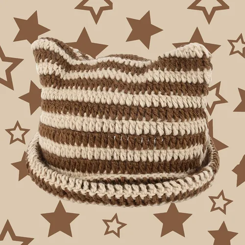 Miniatura 4 de Gorro de gato, gorro de oreja de gato, gorro holgado para mujer, gótico hecho a mano con ganchillo y 3 pinzas de pelo de estrella