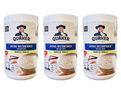 Quaker Avena instantánea, avena instantánea, sabor a vainilla, paquete de 3, 34.8 onzas en total, 100% granos integrales, fuente de fibra y proteínas