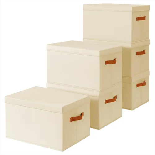 Miniatura 25 de Homsorout Contenedores de almacenamiento con tapas, cestas de almacenamiento de tela para estantes, paquete de 4 cajas decorativas plegables
