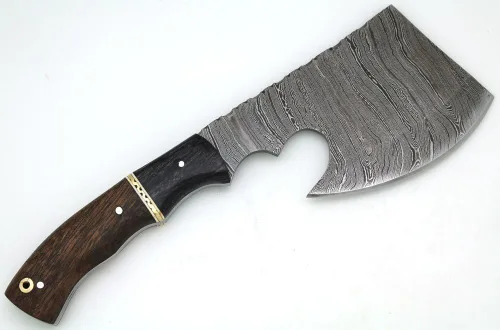 Miniatura 2 de Damascus Steel Collection Hacha de mango de madera de dos tonos con funda de cuero al aire libre caza camping hacha