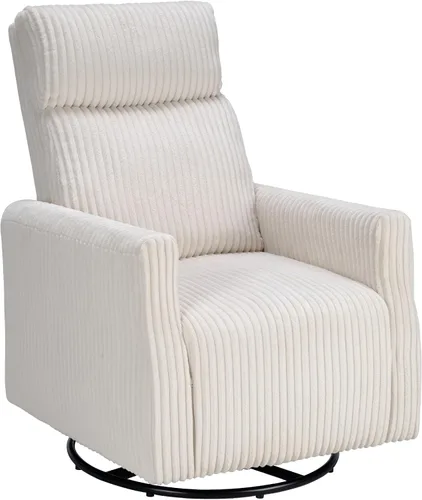CANMOV Silla mecedora giratoria para guardería, silla giratoria con respaldo alto y brazos, silla deslizante de pana para sala de estar, dormitorio,