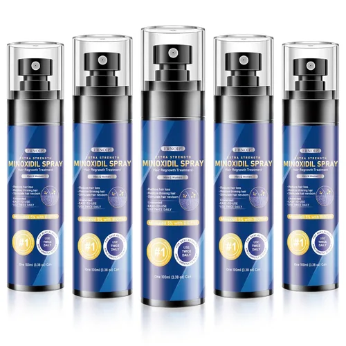 Spray de minoxidil al 5% para hombres y mujeres, paquete de 5, infundido con biotina, regeneración del cabello para hombres, tratamientos de pérdida