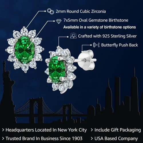 Miniatura 170 de Gem Stone King Aretes ovalados de plata de ley 925 de 0.276 x 0.197 in con piedra natal de la princesa Diana, estilo halo real para mujeres