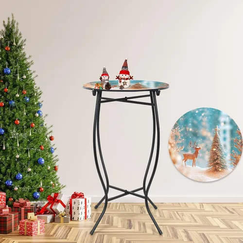 Fashion&cool Mesa auxiliar de metal de 21 pulgadas de alto, mesa única de Navidad con marco de metal, pequeña mesa redonda de té para sala de estar,
