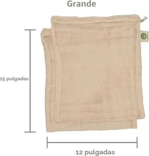 Miniatura 5 de Bolsas reutilizables de malla de algodón para productos – 100% algodón orgánico, duraderas, doble costura, lavables con peso de tara y cordón