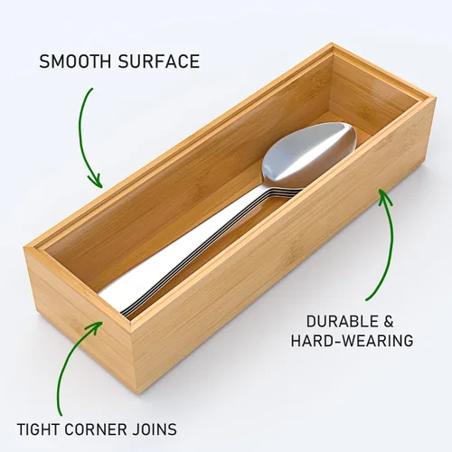 Miniatura 5 de VeyFey Bandeja de cubiertos para cajón, organizador apilable de bambú para cajones de cocina, 9 x 3 x 2 pulgadas, juego de 2