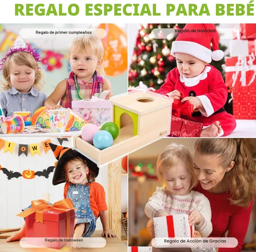 Miniatura 7 de Caja de permanencia de objetos con bandeja y tres bolas de juguetes Montessori para bebés de 6-12 meses, 1 año, bebés y niños pequeños típicos Adena