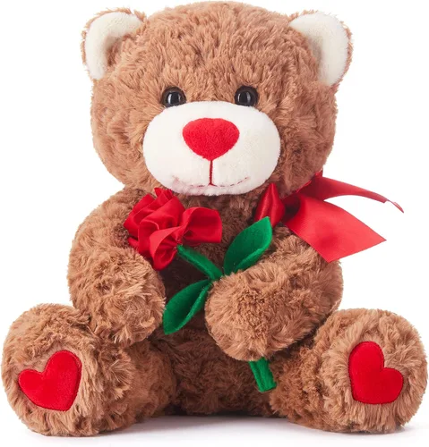 IKASA Juguete de peluche de oso con lazo para San Valentín, lindo juguete pequeño de peluche suave de 10.6 pulgadas, regalos para novia (oso)
