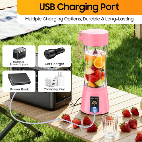 Miniatura 8 de Licuadora portátil inalámbrica de tamaño personal – Licuadora sin BAP para hacer batidos y batidos, taza de jugo de 12 onzas con 6 cuchillas, se Rosa