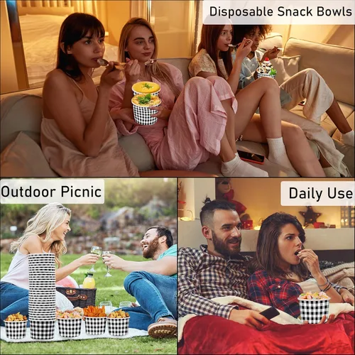 Miniatura 5 de gisgfim 50 tazas de helado, cuencos de aperitivos a cuadros a cuadros, 9 onzas, color blanco y negro, a cuadros, picnic, barbacoa, campamento