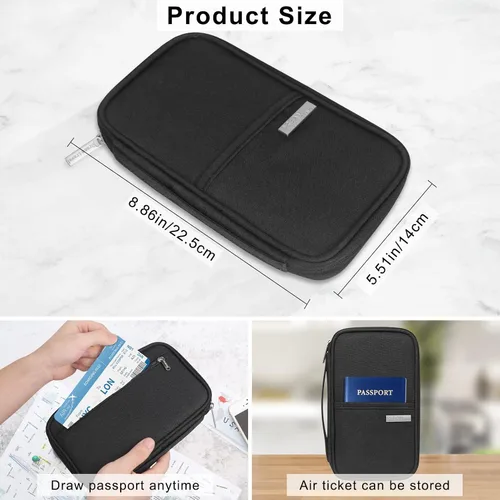 Miniatura 3 de Unaone Billetera para pasaporte de viaje, Negro -, Soporte para pasaporte