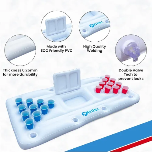 Miniatura 2 de NAYUNA Flotante con enfriador y 20 tazas de fiesta, mesa de billar inflable, fiesta de verano, juegos de piscina, accesorios para adultos, flotador