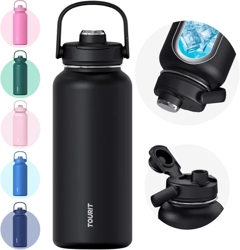Miniatura 13 de TOURIT Botella de agua aislada de 32 onzas, botella de acero inoxidable con popote, aislamiento al vacío de doble pared para bebidas frías