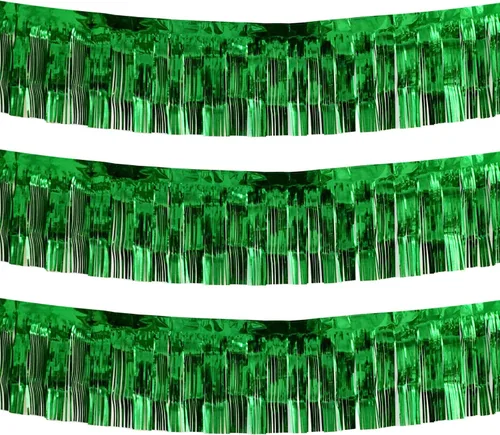 Miniatura 17 de Guirnalda gruesa de flecos de papel de aluminio negro de 10 pies por 15 pulgadas, paquete de 3, pancarta de oropel metálica brillante