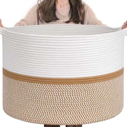 Miniatura 11 de CHICVITA Cesta tejida de cuerda de algodón extra grande XXL, cesta de almacenamiento para manta con asas, cesta decorativa para ropa, 22 x 22 x 14