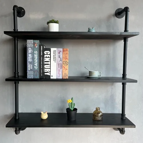 Miniatura 52 de HDDFER - Estantería industrial para tuberías rústicas en blanco, estantes de pared de tubería industrial con tablas de madera, estantes flotantes