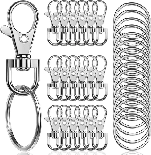 Miniatura 8 de 100 piezas de ganchos giratorios premium con llaveros, cierres de langosta de metal para llaveros de joyería, ganchos de llavero para cordón