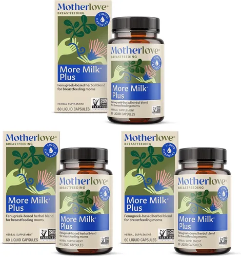 Motherlove More Milk Plus (180 cápsulas líquidas) Suplemento de lactancia a base de fenogreco para apoyar el suministro de leche materna, sin OMG,