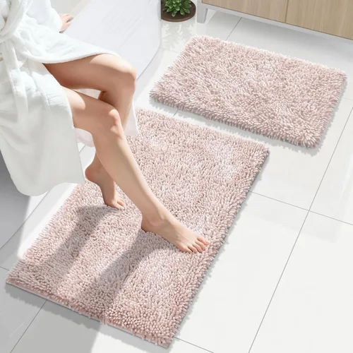 Miniatura 42 de Yimobra Juego de 2 alfombras de baño, alfombra de baño suave y absorbente y alfombra de inodoro en forma de U con respaldo antideslizante, alfombras
