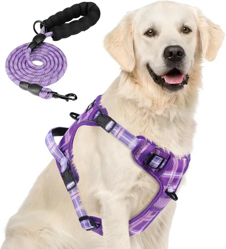 Miniatura 7 de PUPTECK Arnés táctico sin tirones para perro, tamaño mediano, arnés reflectante ajustable con asa para perro, de fácil control, cómodo y suave